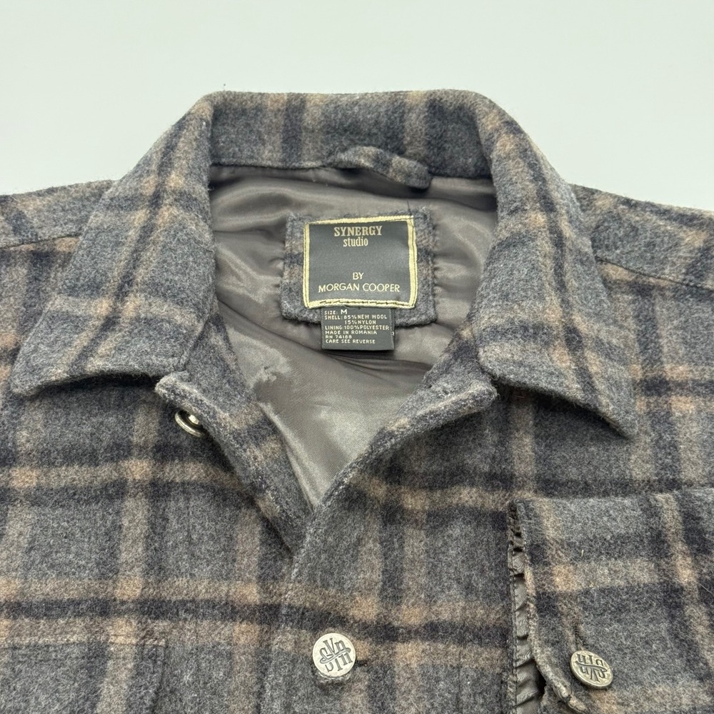 Synergy Studio Morgan Cooper Plaid Wool Blend Button Up Gorpcore Jacket Men M - Picture 7 of 10